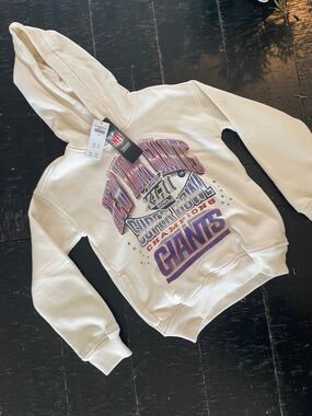 Abercrombie & Fitch Cream Hoodie with Red and Blue Graphics